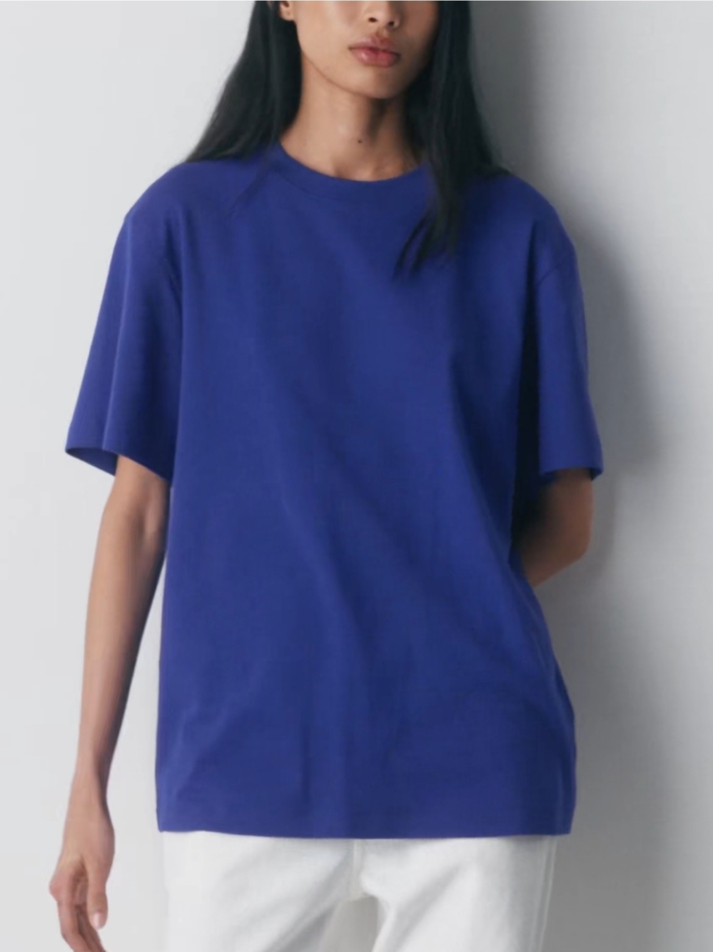 Babaton Aritzia Women Blue Solid Crew Neck Short Sleeve Relaxed Tee XL